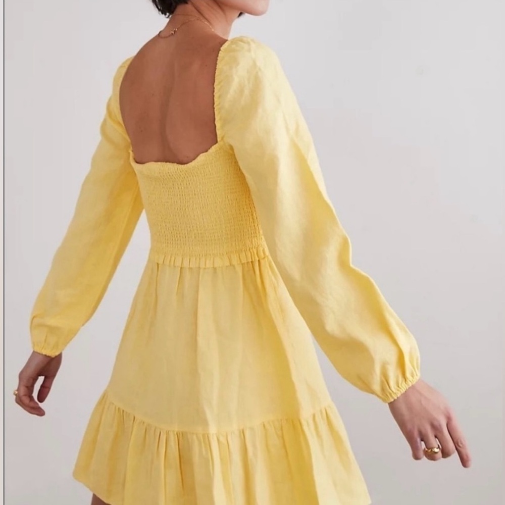 Aritzia Wilfred Tempest Linen Yellow Mini Dress Puff Sleeve XS Extra Small - Picture 2 of 7